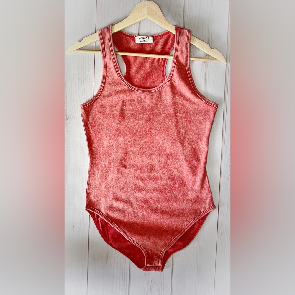 Red Acid Wash Racerback Tank Bodysuit